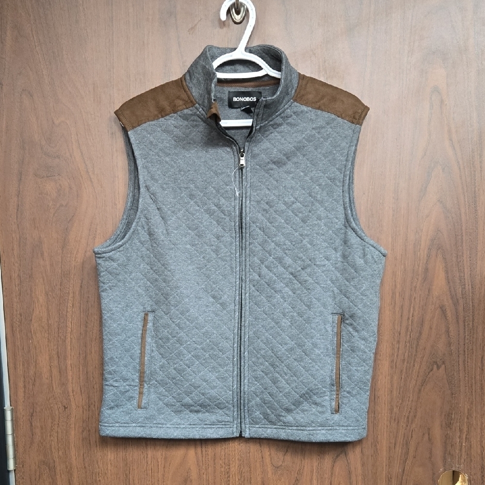 Bonobos Size S Grey and Brown Quilted Zip Up Vest